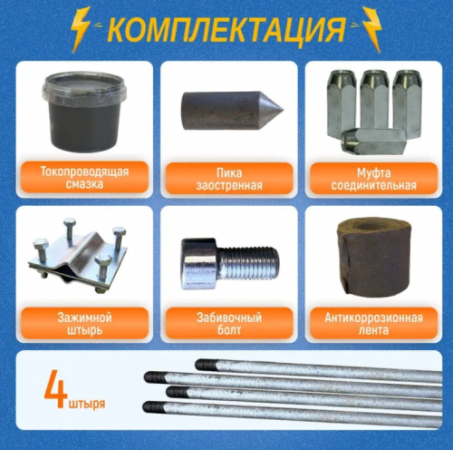 Комплект заземления оцинкованный L=6 метров фото 2