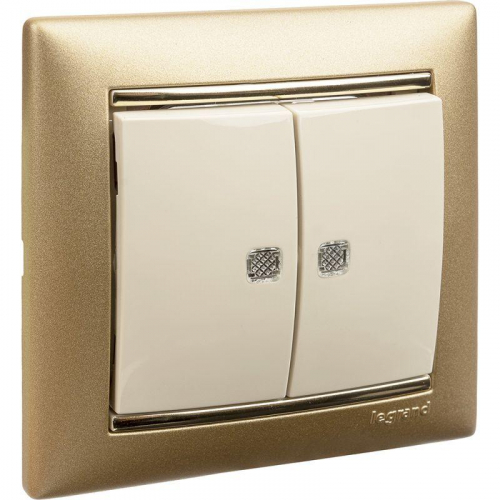 Механизм выключателя 2-кл. СП Valena 10А IP31 250В с зел. подсветкой сл. кость Leg 774328 фото 2